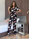 Floral Short Sleeve Shirt and Pants Lounge Set Floral - Fashorio