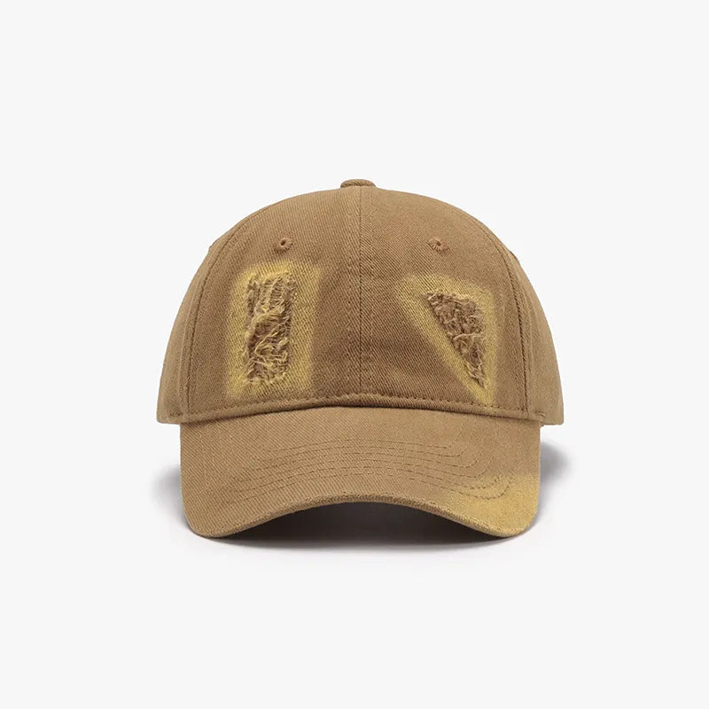 Distressed Cotton Baseball Cap Camel One Size - Fashorio