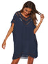 Bohemian Crochet Trim Beach Cover Up Dress Dark Blue One Size - Fashorio
