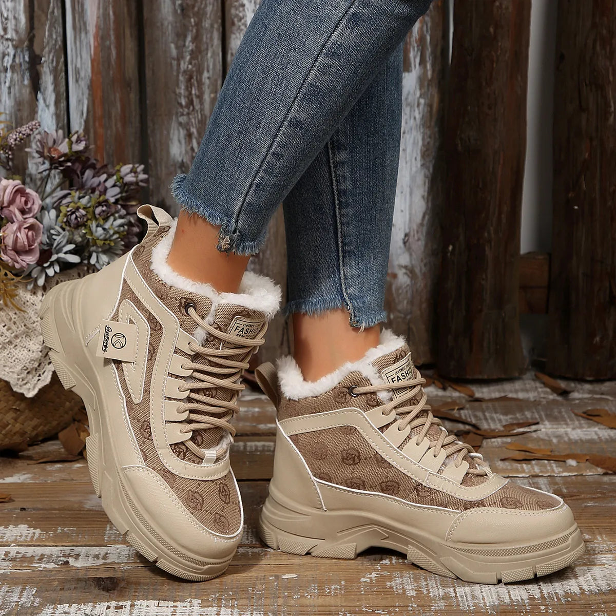 High-Top Platform Chunky Sneaker Boots with Lace-Up - Fashorio
