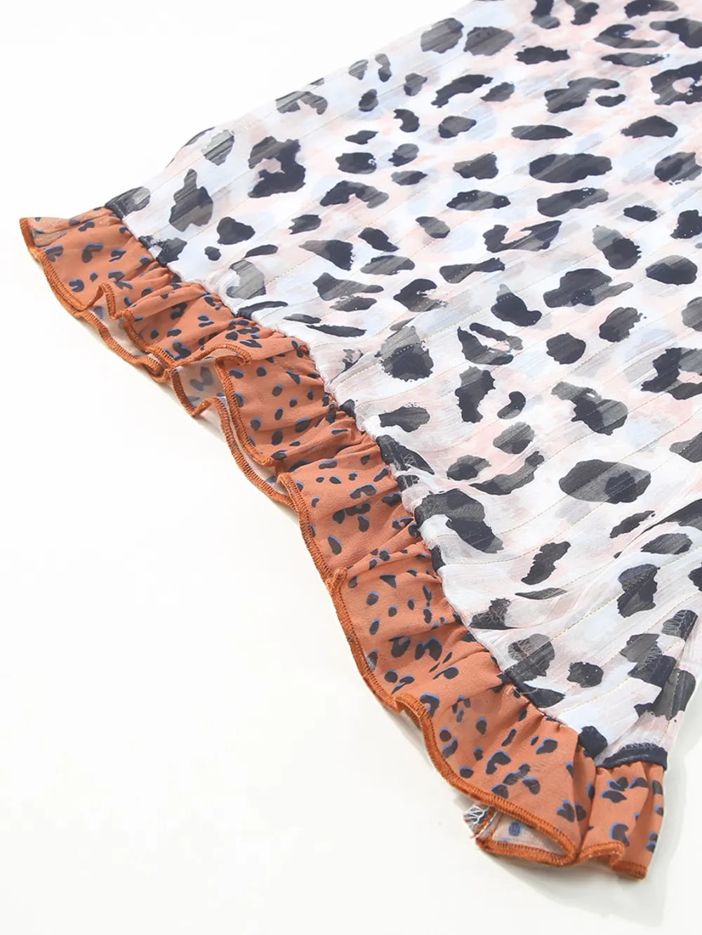 Plus Size Leopard Ruffle Trim Long Sleeve Blouse - Fashorio