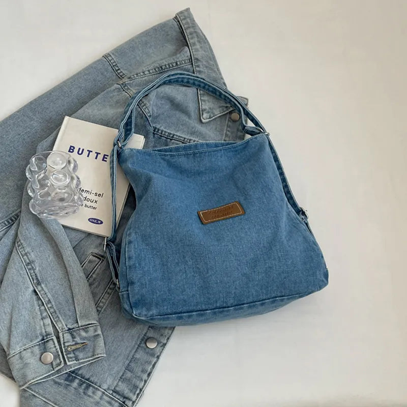 Adjustable Strap Denim Shoulder Bag - Fashorio