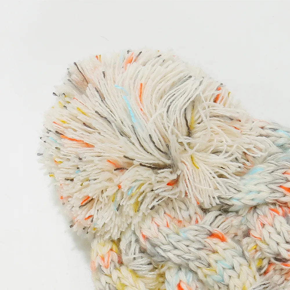 Contrast Cable-Knit Hat with Pompom - Fashorio