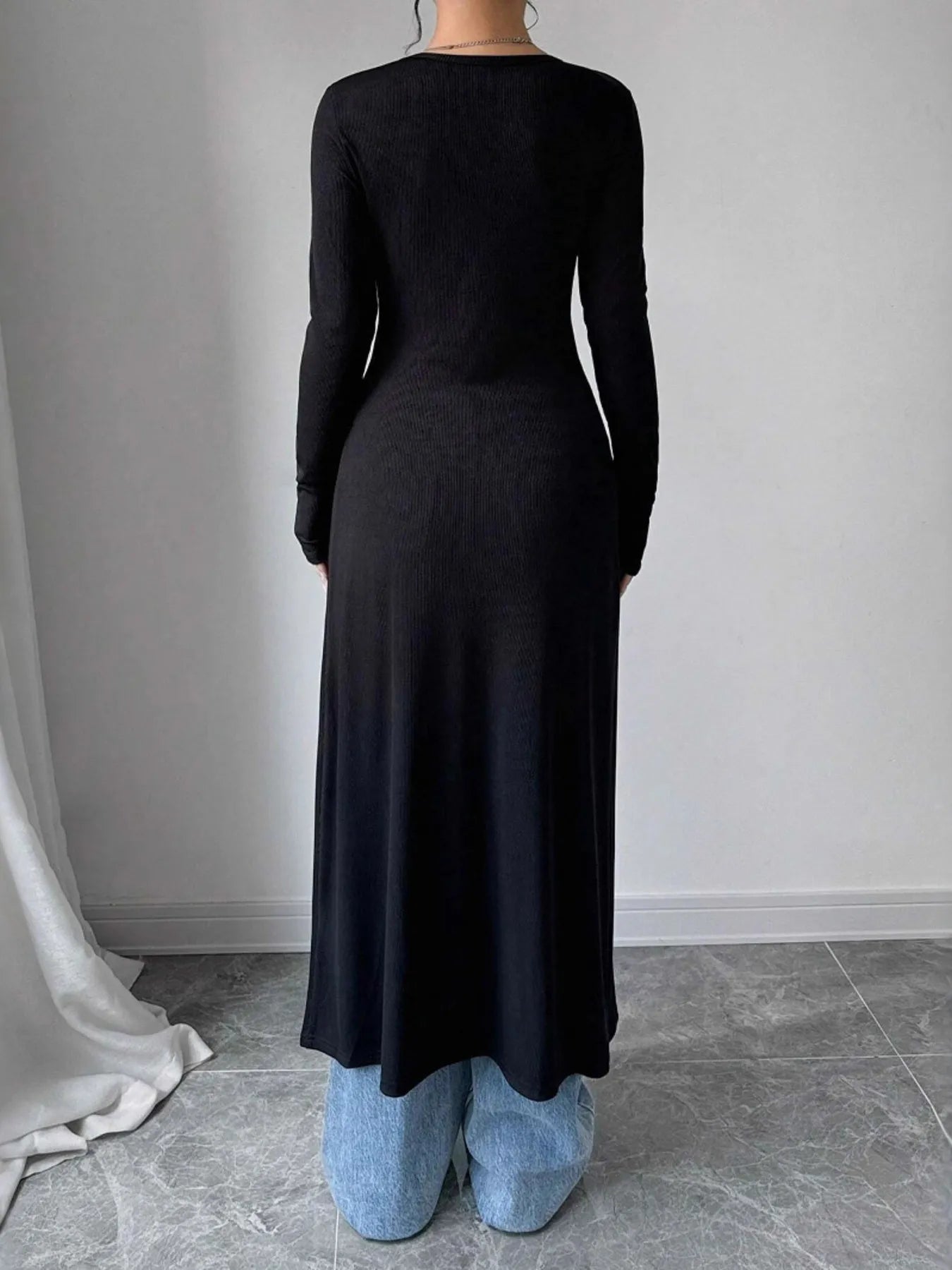 V-Neck Button-Front Longline Cardigan - Fashorio