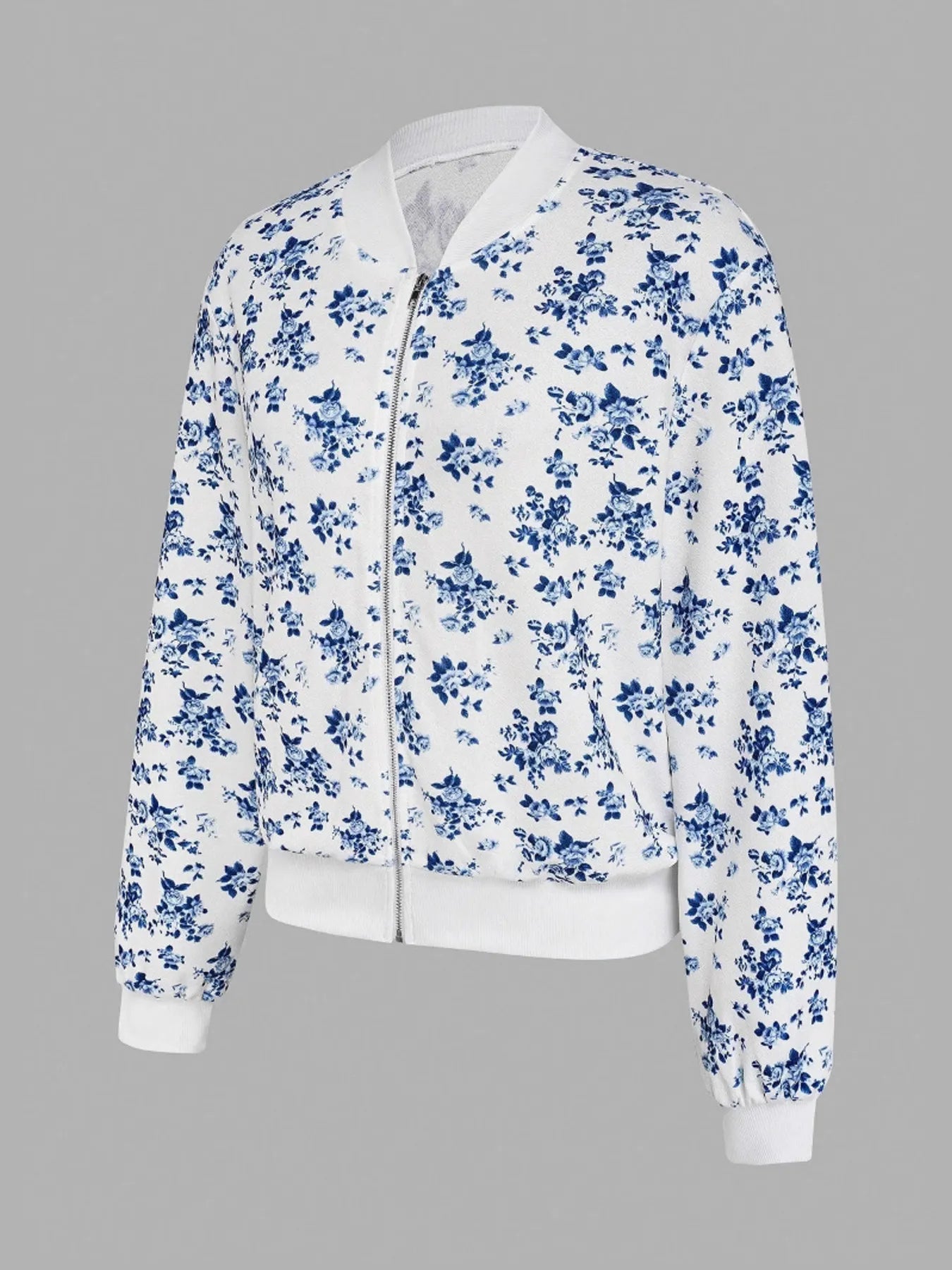 Printed Zip Up Long Sleeve Jacket - Fashorio