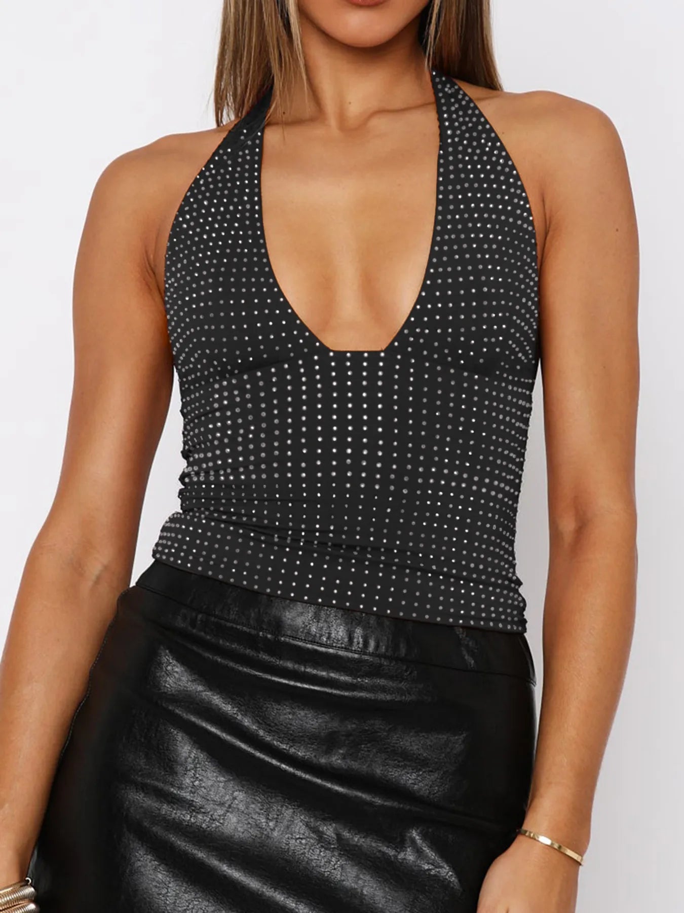 Sequin Halter Neck Cami Wine Red - Fashorio