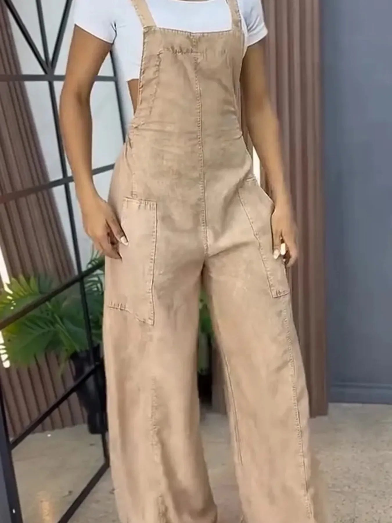 Full Size Wide Leg Washed Denim Overalls Plus Size - Fashorio