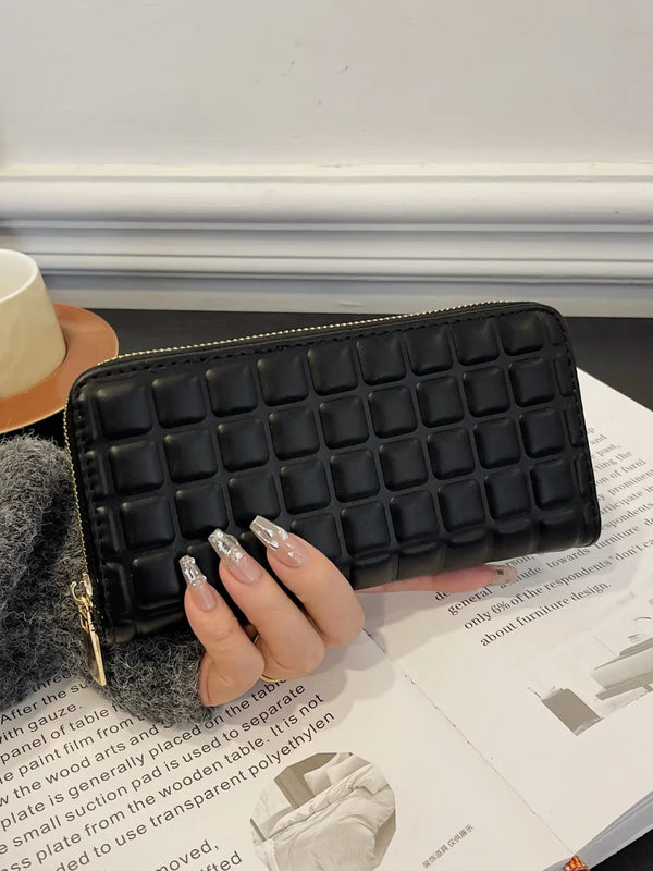 PU Leather Solid Color Wallet Black One Size - Fashorio