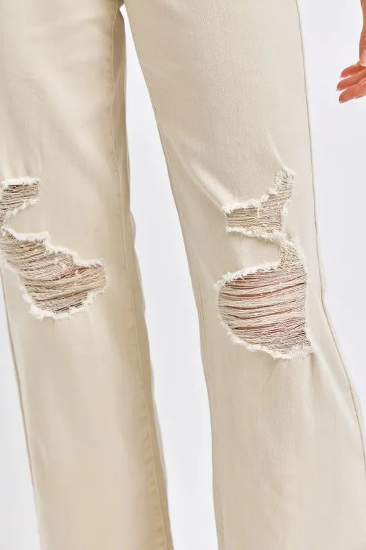 Judy Blue Full Size High Waist Distressed Wide Leg Jeans - Fashorio