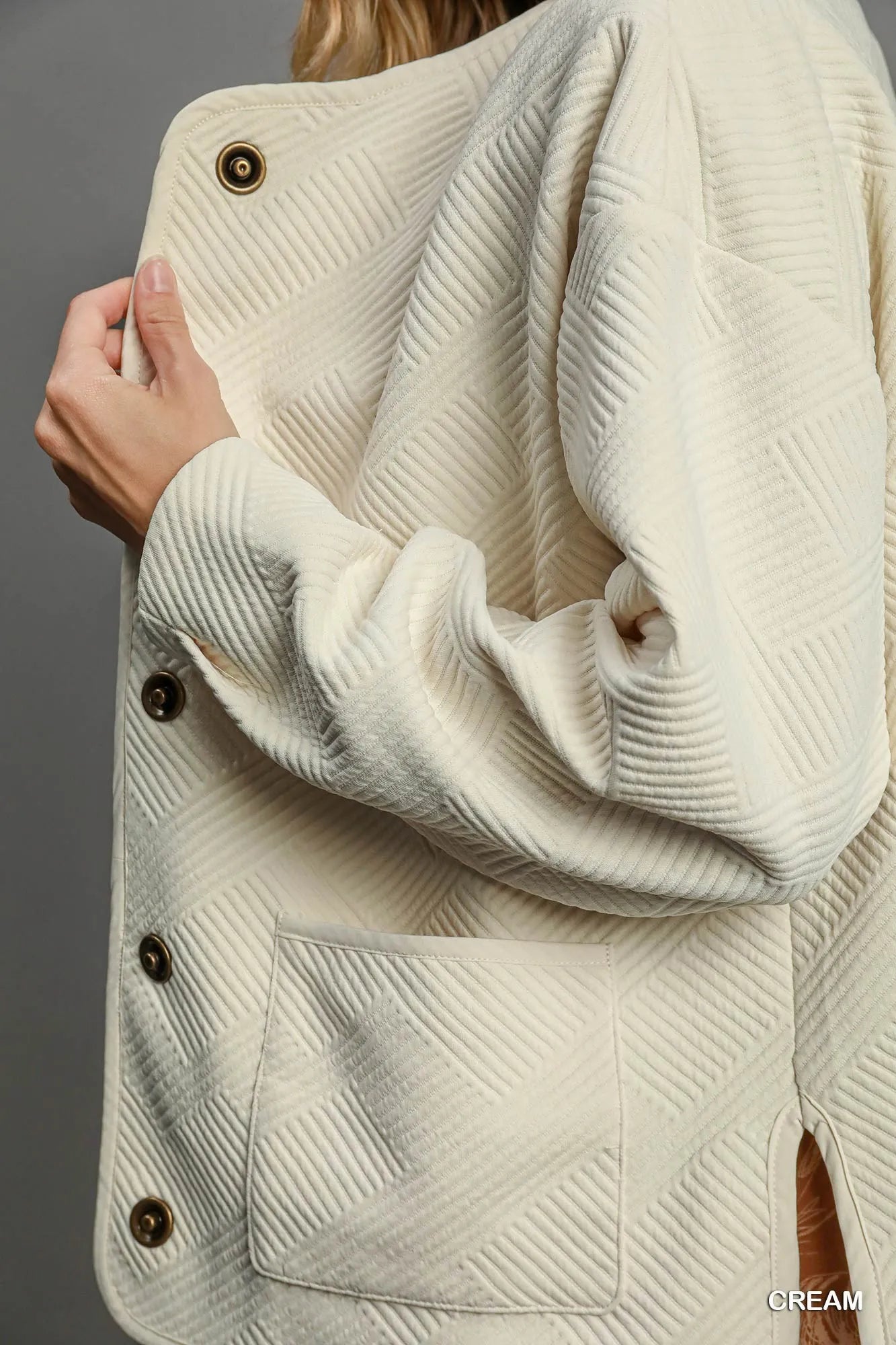 Umgee Textured Jacquard Jacket – Buttoned Pocketed Style - Fashorio