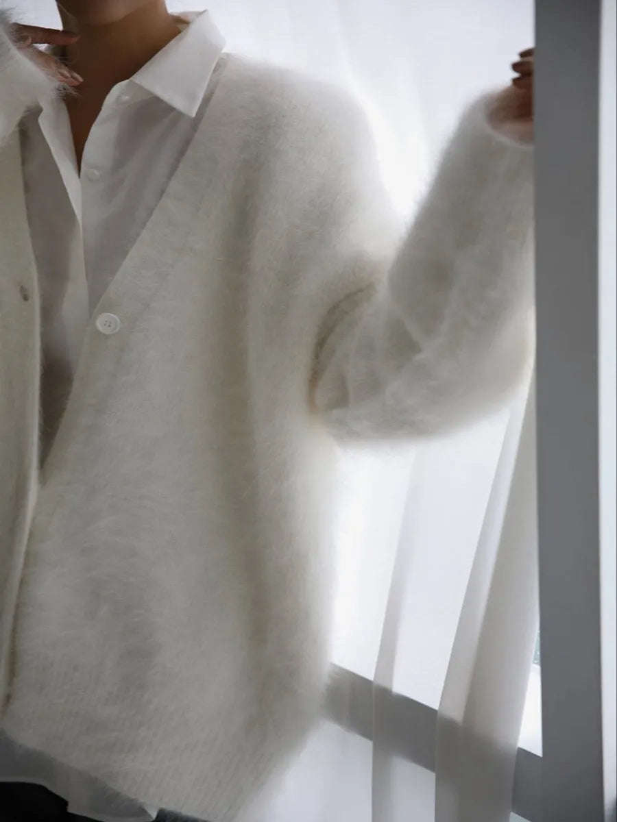 Fuzzy Button Down Long Sleeve Cardigan - Fashorio
