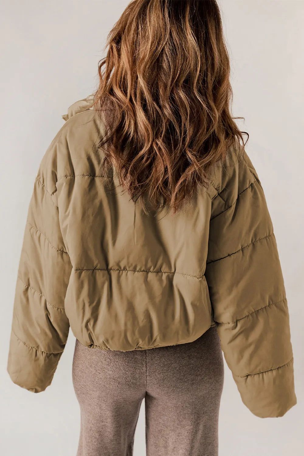 Zip Up Collared Neck Long Sleeve Winter Coat - Fashorio
