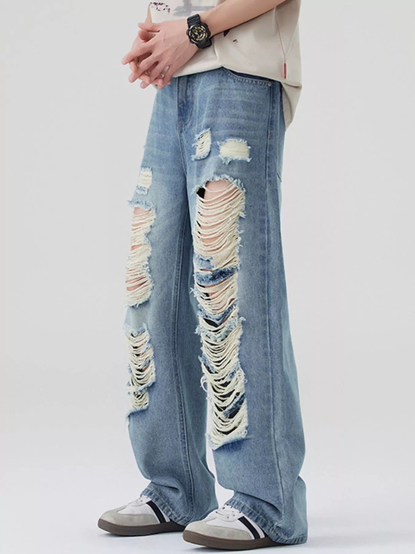 Men's Full Size Distressed Wide Leg Jeans Plus Size - Fashorio