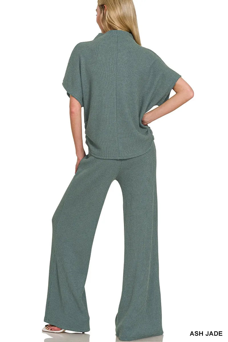Zenana Mock Neck Top and Pants Sweater Set - Fashorio