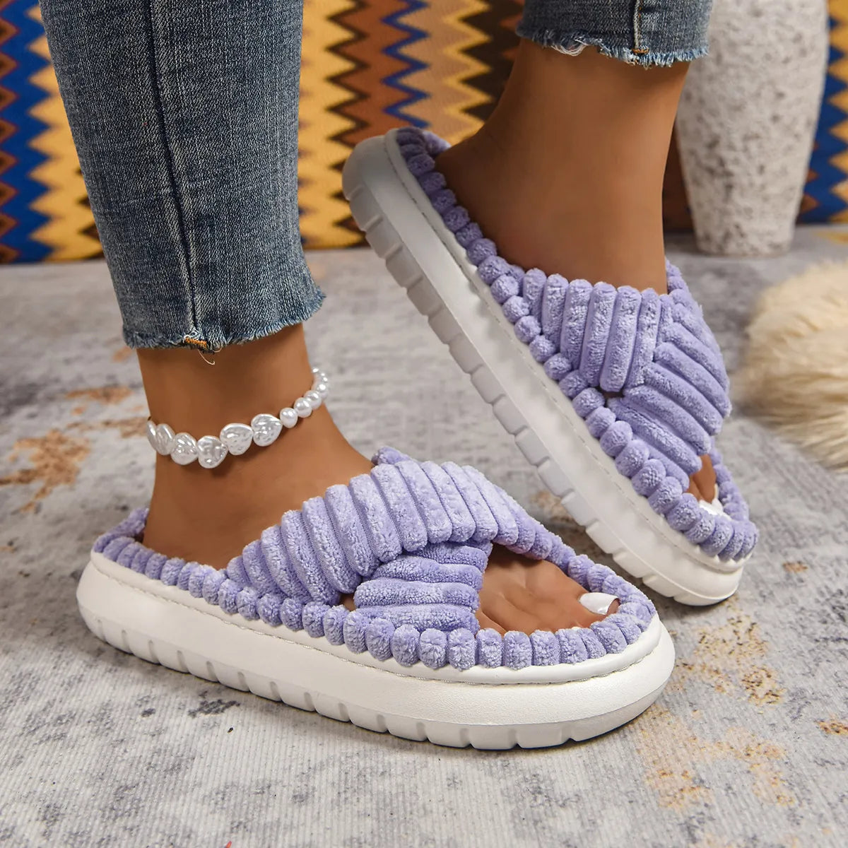 Crisscross Open Toe Platform Slippers - Fashorio