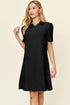 Double Take Full Size Texture Collared Neck Short Sleeve Dress Black - Fashorio