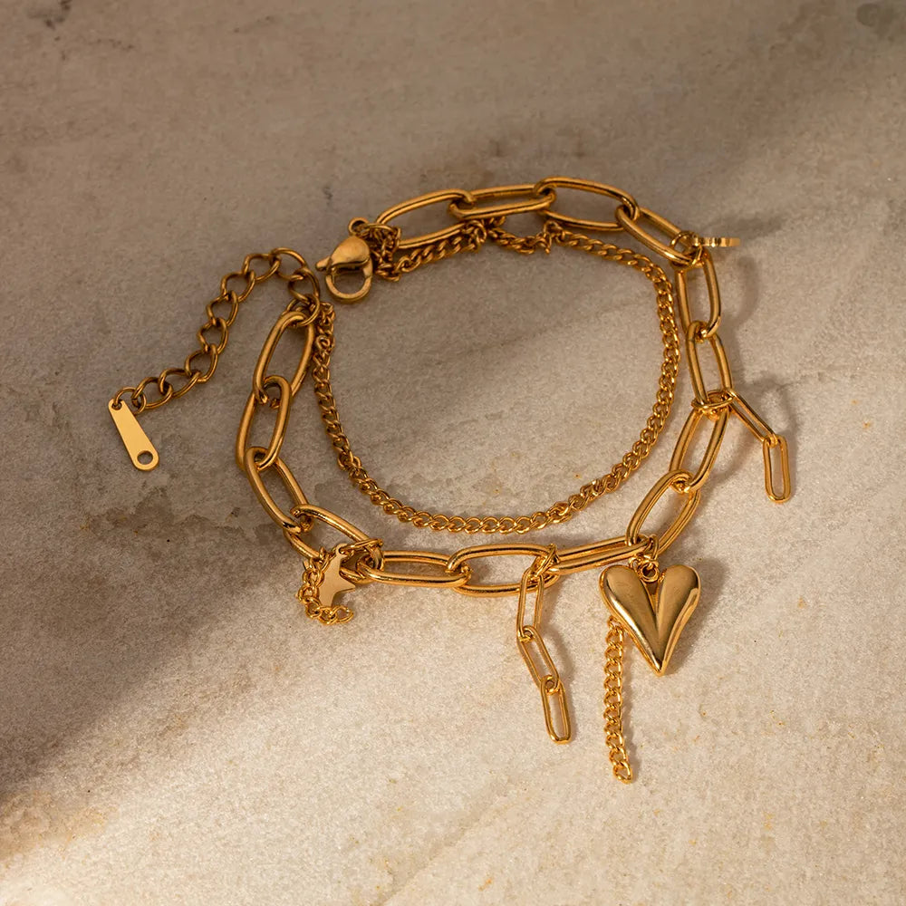 Stainless Steel Double Layered Charm Bracelet - Fashorio