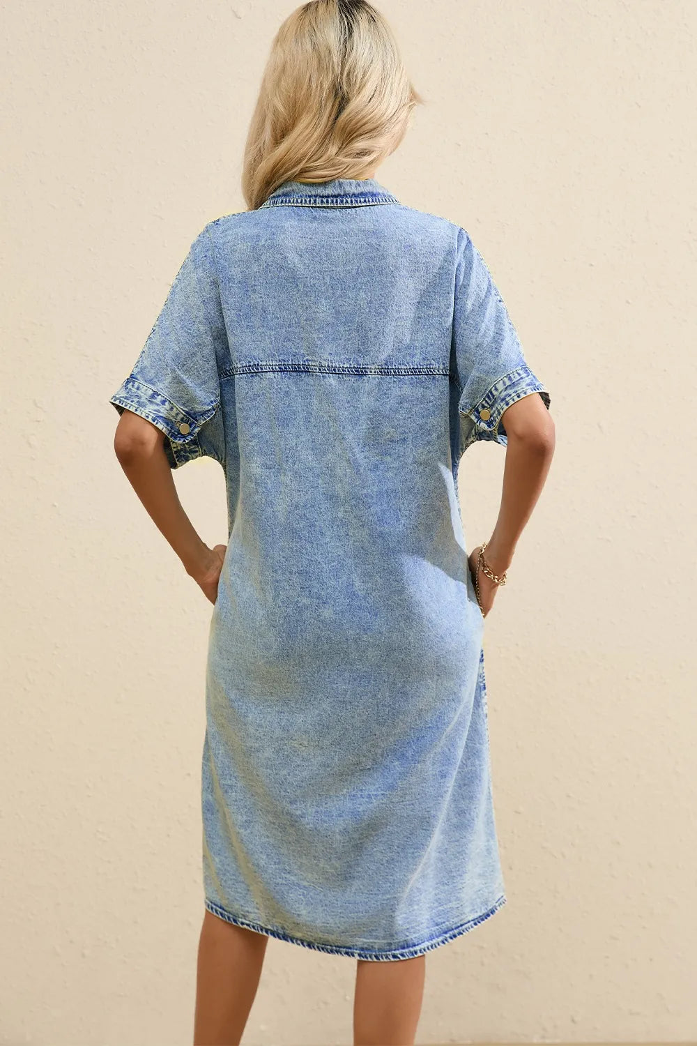 Oversized Button Down Denim Shirt Dress - Fashorio