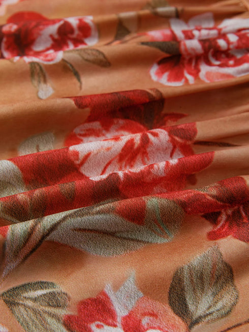 Floral Print Half Button Flounce Sleeve Ruffle Mini Dress - Fashorio