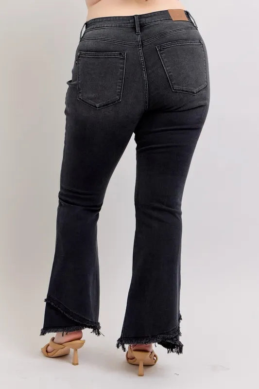 Judy Blue Full Size High Waist Flare W/ Mock Fray Tulip Hem Plus Size - Fashorio