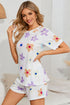 Floral Round Neck Raglan Sleeve Top and Shorts Lounge Set - Fashorio