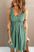 Sleeveless V-Neck Mini Dress with Buttons & Pockets – Chic Casual Green - Fashorio