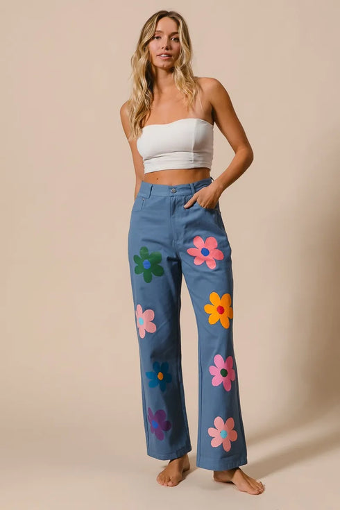 BiBi Flower Print Straight Legs Pants - Fashorio