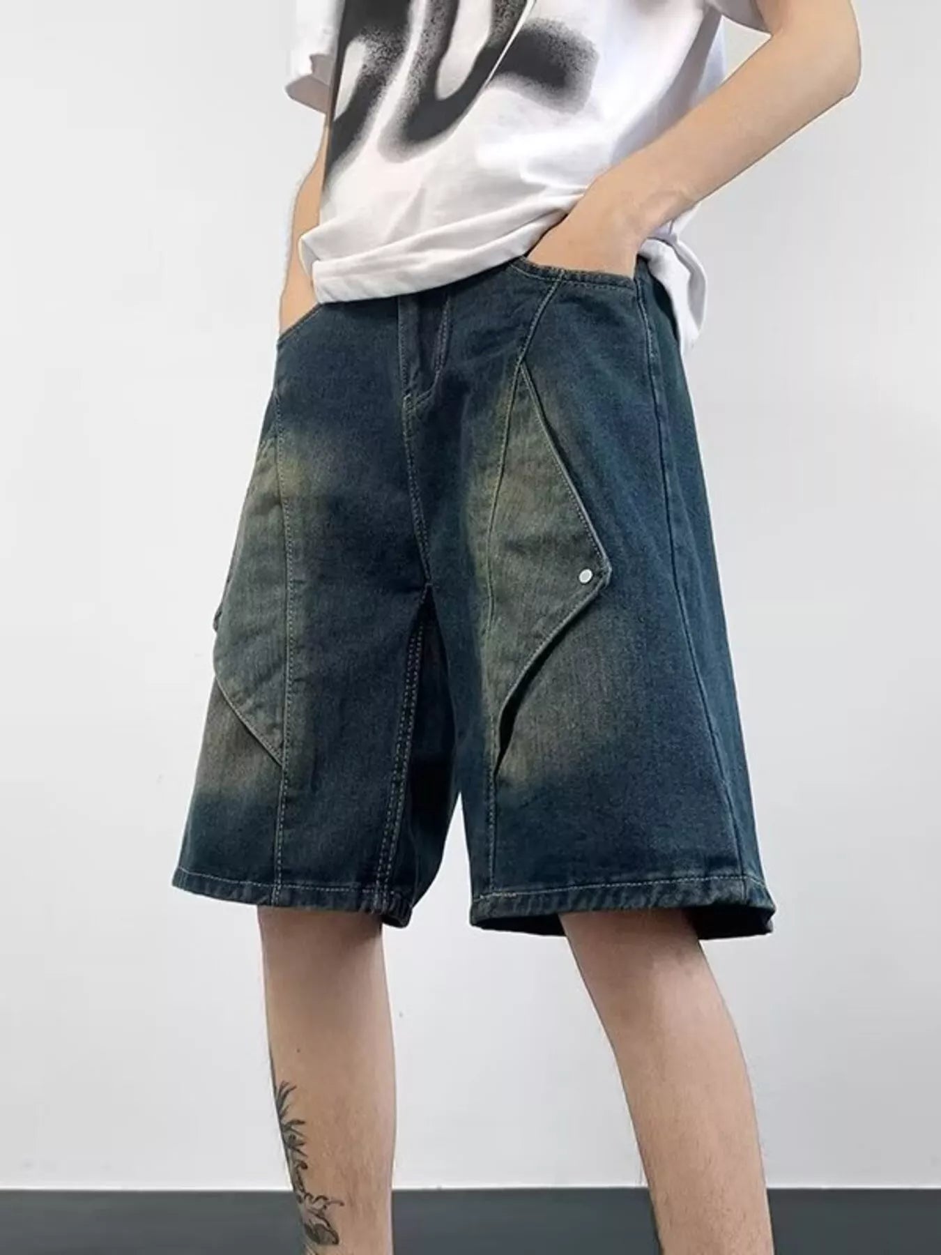 Men's Plus Size Wash Denim Shorts with Pockets - Fashorio
