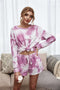 Tie-Dye Dropped Shoulder Top and Shorts Lounge Set Red-Violet - Fashorio