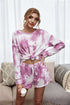 Tie-Dye Dropped Shoulder Top and Shorts Lounge Set Red-Violet - Fashorio