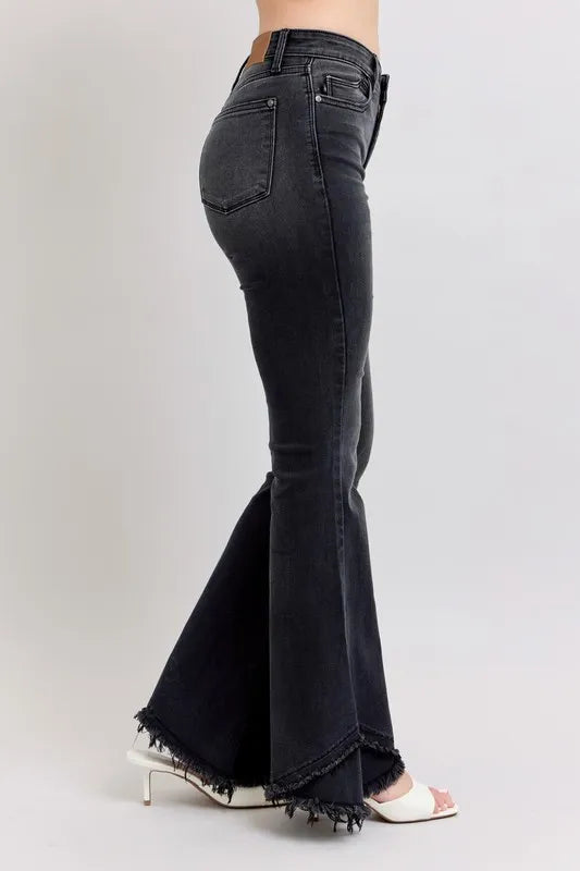 Judy Blue Full Size High Waist Flare W/ Mock Fray Tulip Hem Plus Size - Fashorio