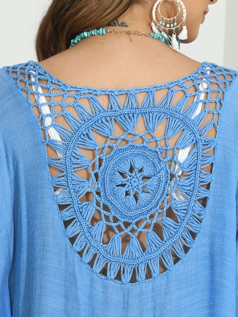 Tassel Crochet Round Neck Cover-Up - Fashorio