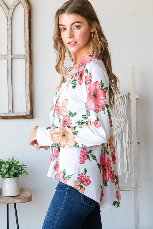 Heimish Full Size Multi Color Floral Blazers with Tunic Plus Size - Fashorio