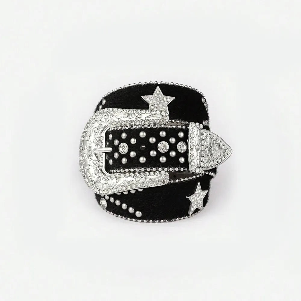 PU Leather Inlaid Rhinestone Belt - Fashorio