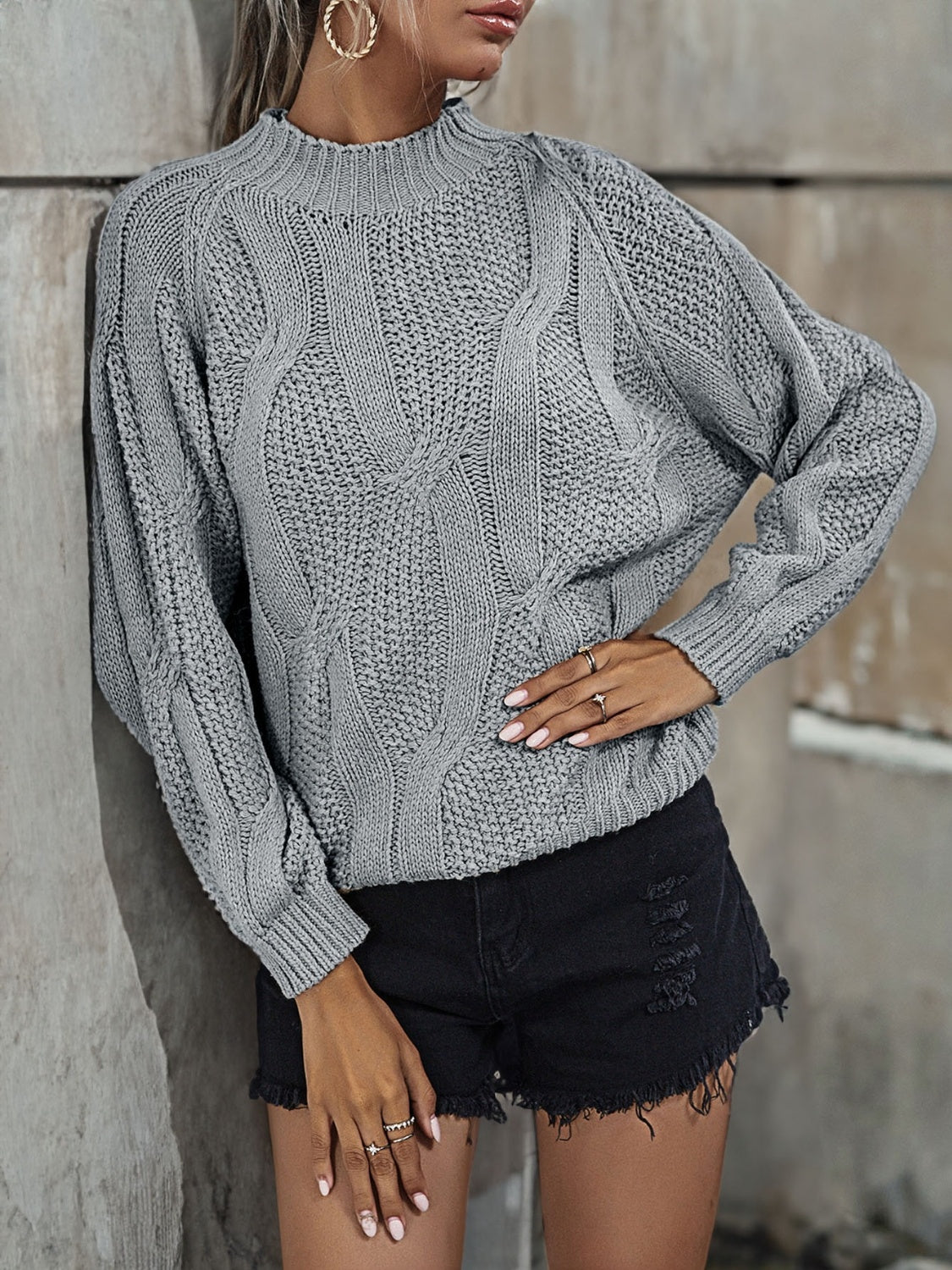 Rib-Knit Mock Neck Sweater - Fashorio