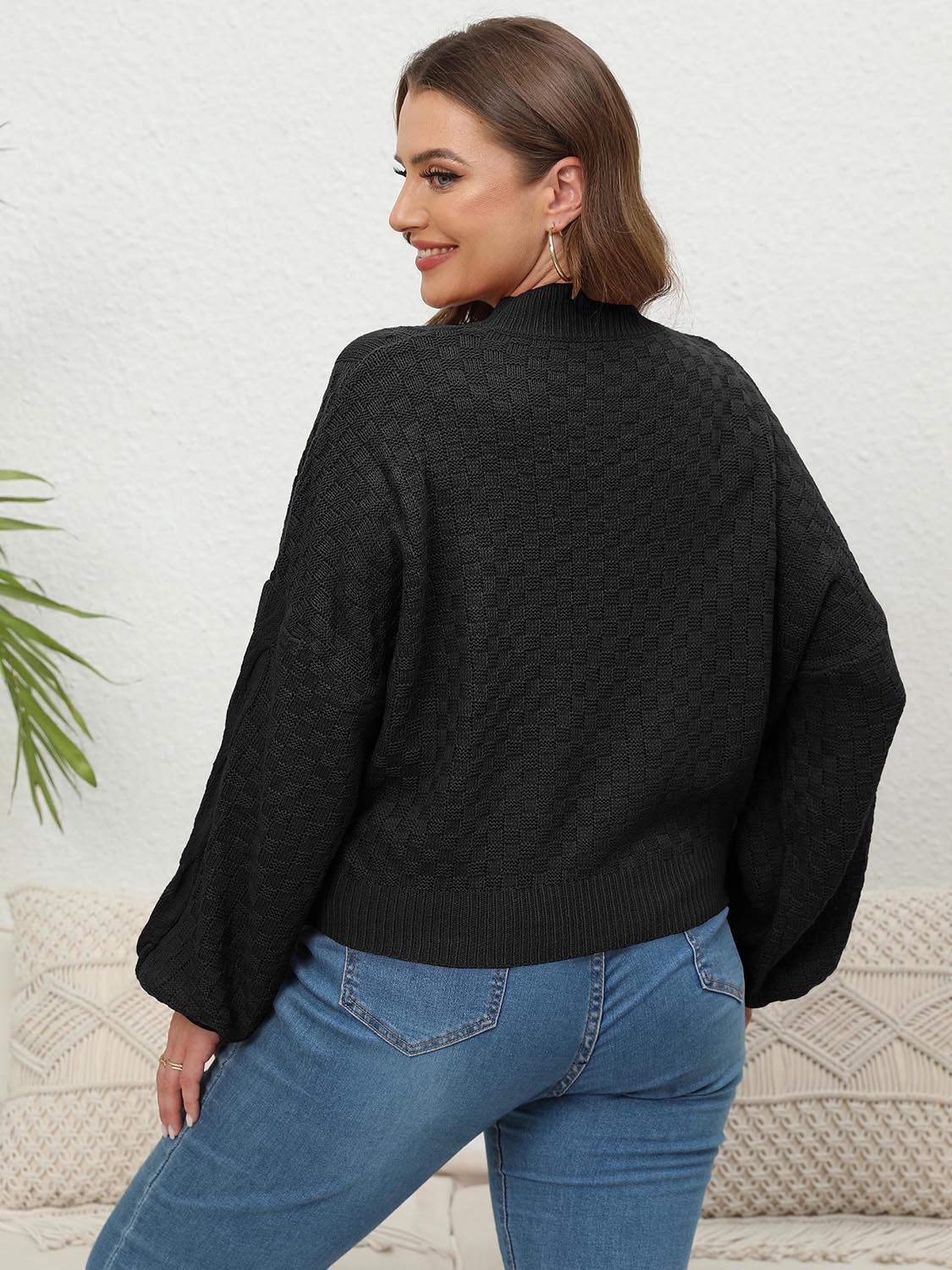 Plus Size Mock Neck Cable Knit Long Sleeve Sweater - Fashorio