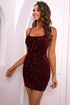Sequin Double-Strap Bodycon Dress Wine - Fashorio