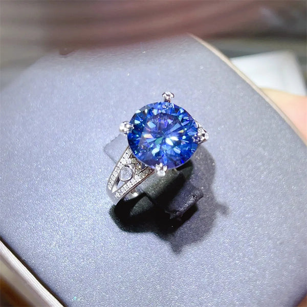 5 Carat Moissanite 925 Sterling Silver Ring Blue - Fashorio