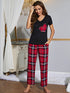 Heart Graphic V-Neck Top and Plaid Pants Lounge Set - Fashorio