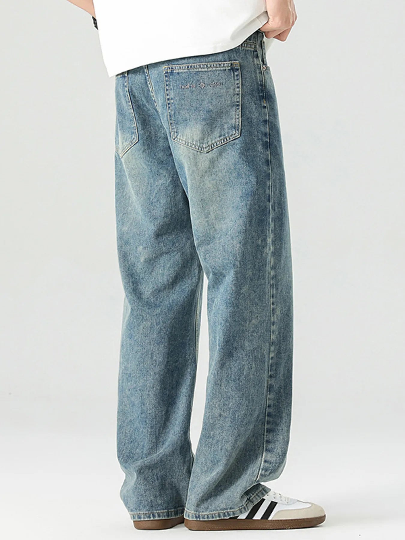 Men's High Waist Washed Wide Leg Jeans - Fashorio