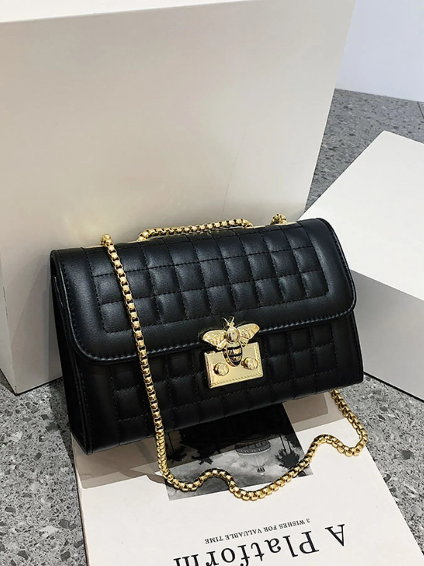 Quilted Chain Shoulder Bag Black One Size - Fashorio