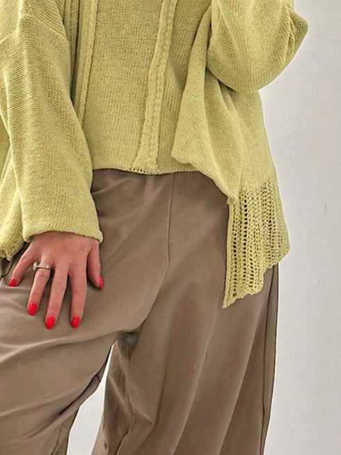 High-Low Drop Shoulder Sweater - Fashorio