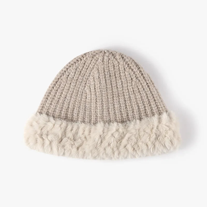 Fuzzy Hem Knit Hat Dust Storm One Size - Fashorio