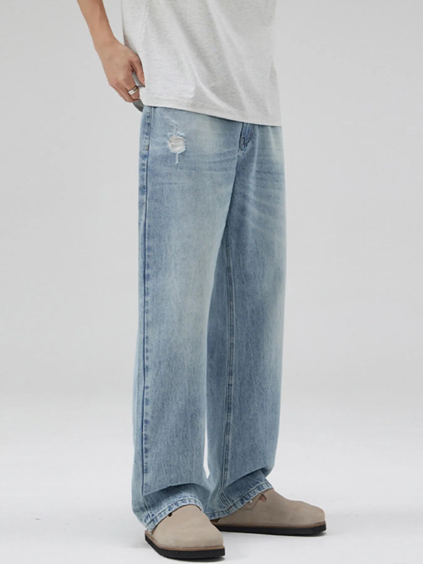 Men's Full Size Relaxed Fit Washed Wide Leg Jeans Plus Size - Fashorio