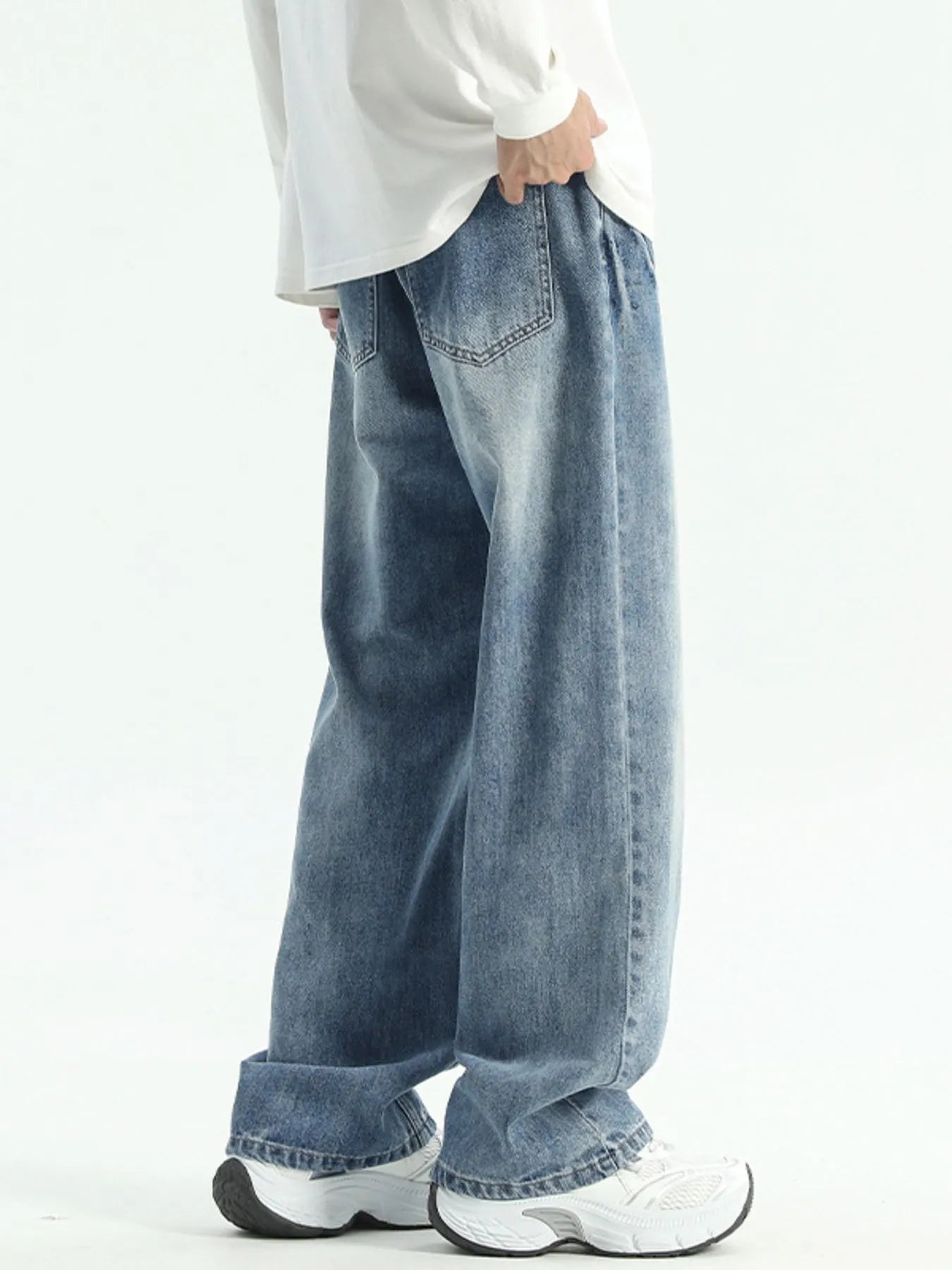 Men's Plus Size Washed Relaxed Fit Straight Leg Jeans - Fashorio