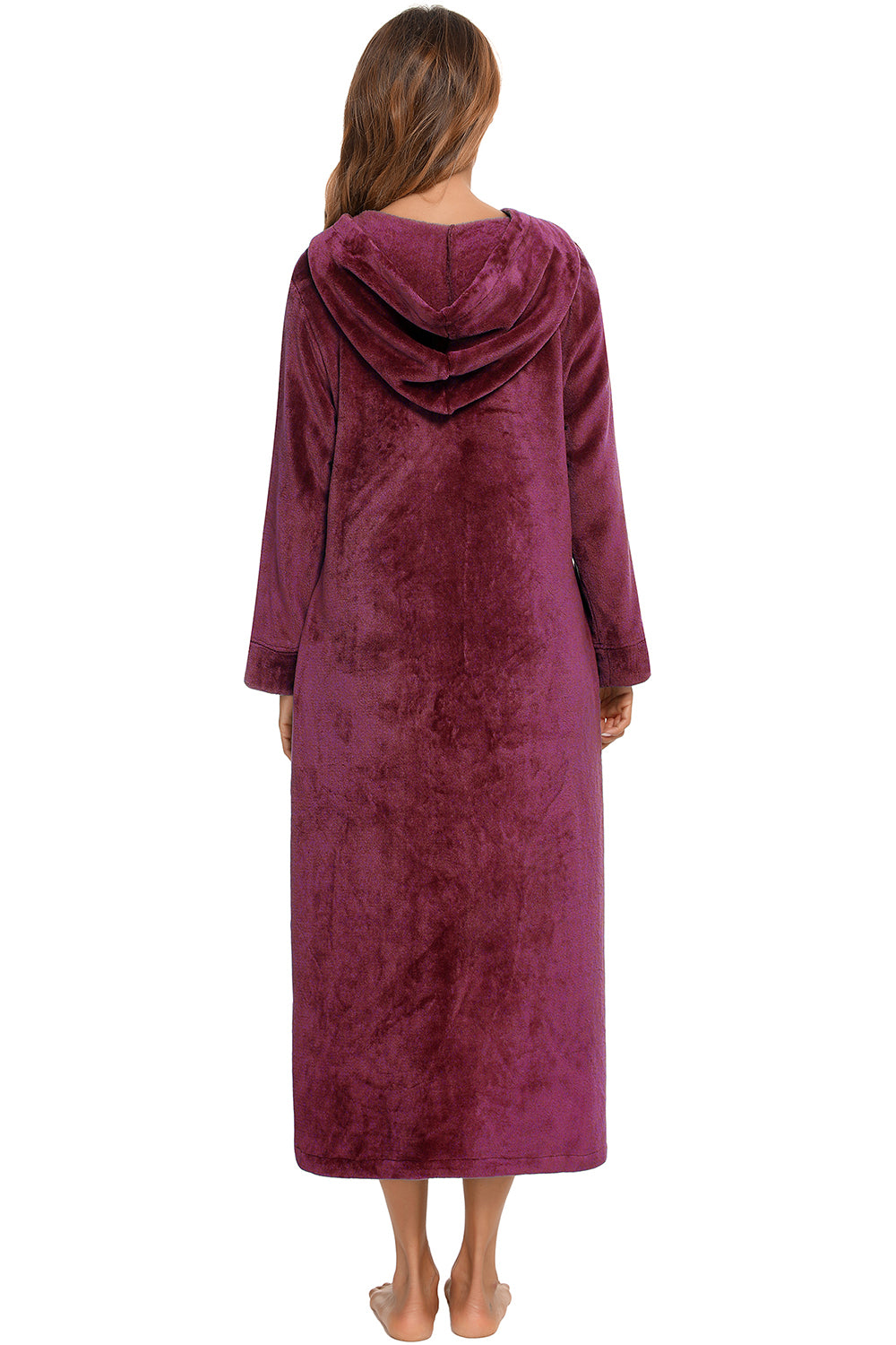 Zip Front Hooded Night Dress with Pockets - Fashorio
