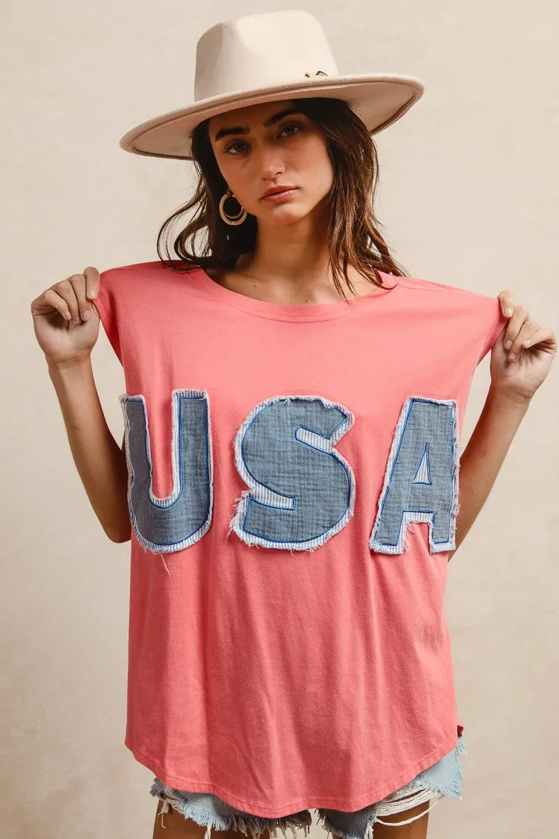 BiBi Washed Jersey With Usa Patched Raw Cut Edge Detail - Fashorio