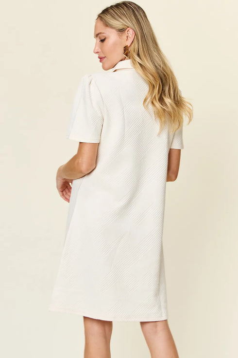 Double Take Full Size Texture Collared Neck Short Sleeve Dress - Fashorio