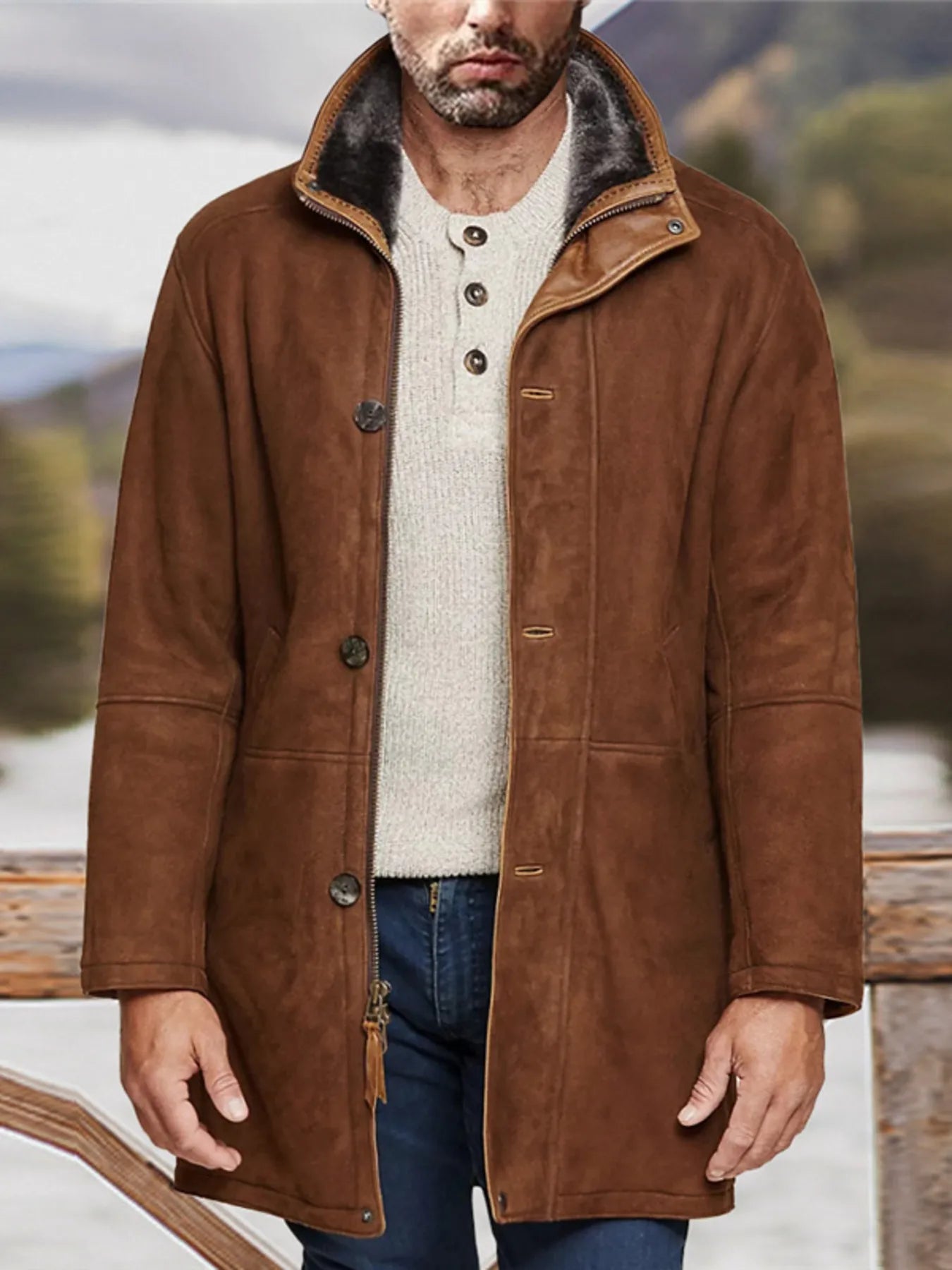 Men's Plus Size Zip Up Long Sleeve Coat - Fashorio