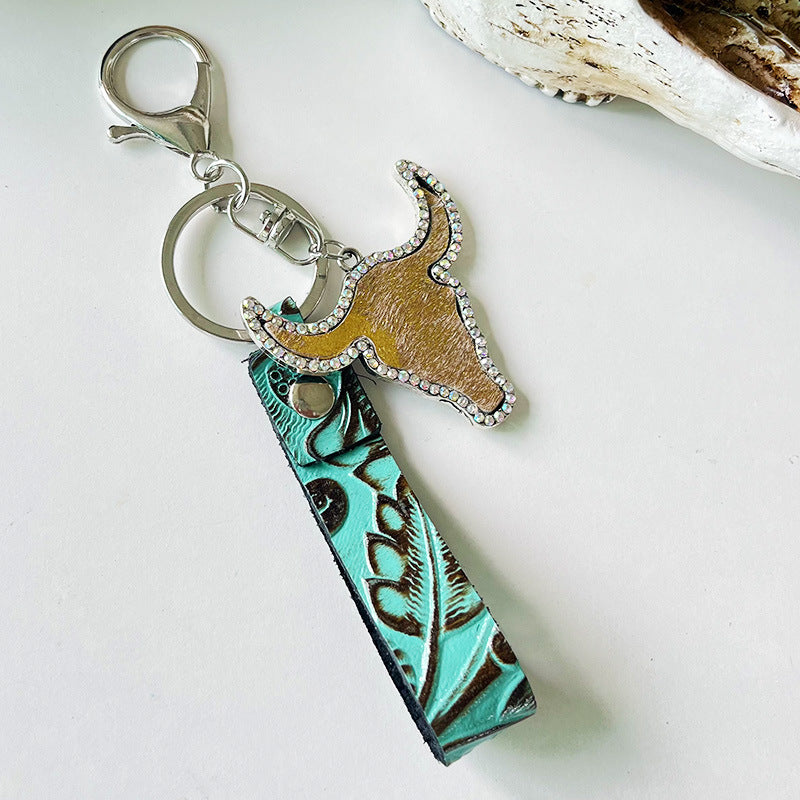 Rhinestone Bull Keychain Style C One Size - Fashorio